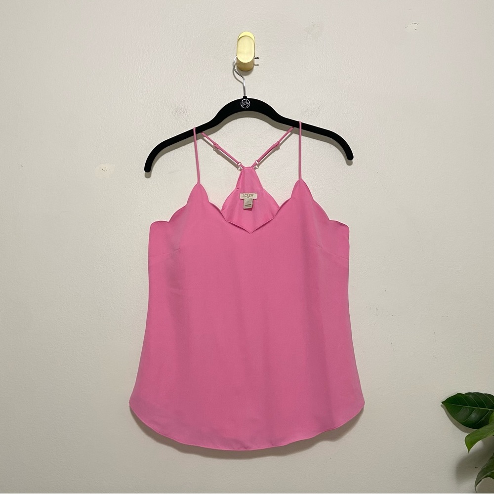 J. Crew Bubblegum Pink Scalloped Edge V-Neck Racerback Tank Top